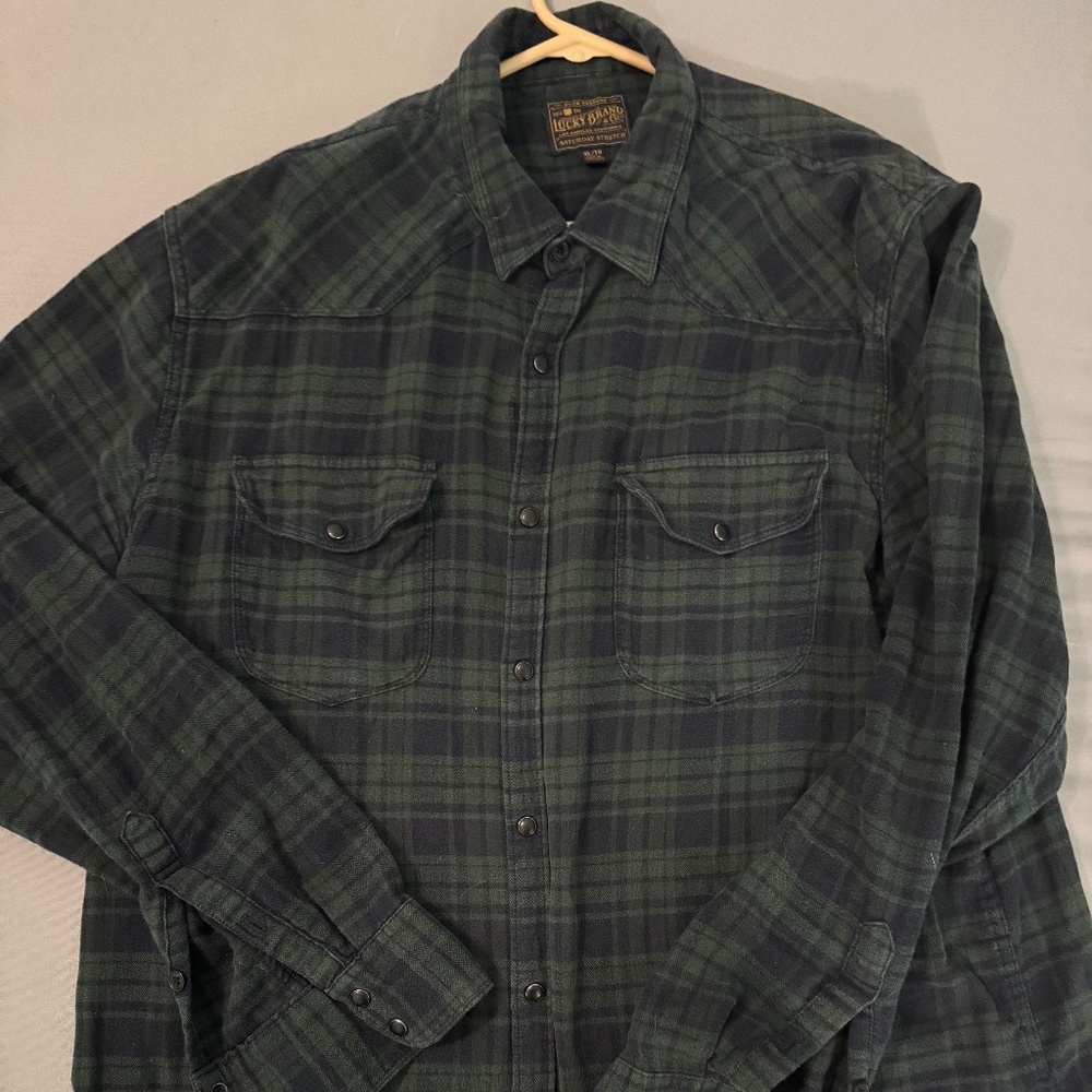 XL Green Lucky Brand Glass Button Flannel